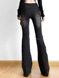 Stetnode High Rise Ruched Bow Flare Jeans