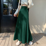 Stetnode Elegant Knitted Midi Skirt Women Fashion High Waist Black Pleated Skirts Fall Winter Ladies Korean Slim A Line Skirt New