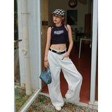 Stetnode back to school spring outfit Caroline Solid Color High Waist Wavy Line Panels Slacks Wide-Leg Pants