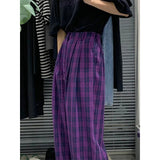 Stetnode Vintage Plaid Wide Leg Pants Women High Waist Straight Casual Trousers Harajuku Korean Fashion Loose All Match Full Length