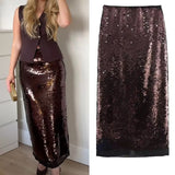 Stetnode Outfit Fashion Sequined High Waist Midi Skirt Women Hip Wrap Slim Side Zipper Long Skirt New Autumn Casual Elegant Dinner Skirts