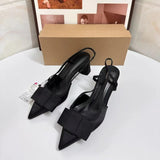 Stetnode Woman Black Retro Pointed Thick Heels Sandals Fashion Bow-Knot Slingback High Heels 2024 Autumn Elegant Woman Heeled Shoes