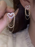 Stetnode Tassel Chain Rhinestone Heart Earring