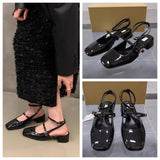 Stetnode Woman’s Black Leather Heels Chic Double Buckle Strap Leather Shoes Vintage Ankle Buckle Mary Jane Shoes Women Wedding Shoes