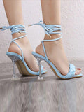 Stetnode Lace-Up Open Toe Split-Joint Square-Toe Pumps Sandals