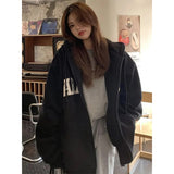 Stetnode Streetwear Zip Up Hoodies Women Oversized Letter Print Sweatshirt Harajuku Korean Plus Fleece Thick Casual All Match Tops