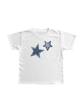 Stetnode White Y2K Star Print Short Sleeve Tee