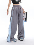 Stetnode back to school spring outfit Viola Solid Color Side Stripe High Waist Baggy Straight Leg Parachute Pants