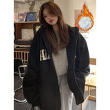 Stetnode Streetwear Zip Up Hoodies Women Oversized Letter Print Sweatshirt Harajuku Korean Plus Fleece Thick Casual All Match Tops