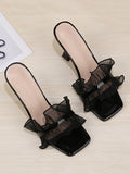 Stetnode Gauze Open Toe Ruffled Split-Joint Pumps Sandals Slippers