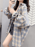 Stetnode Checkered Baggy Long Sleeve Button Blouse