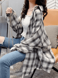 Stetnode Checkered Baggy Long Sleeve Button Blouse