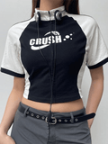 Stetnode Contrasting Zip-Up Crop Top