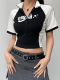 Stetnode Contrasting Zip-Up Crop Top