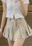 Stetnode Cotton Linen Pleated Mini Skirt