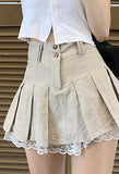 Stetnode Cotton Linen Pleated Mini Skirt