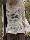 Stetnode Crochet Hollow Long Sleeve Knit Top