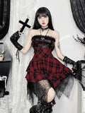 Stetnode Gothic doll red plaid tube dress