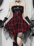 Stetnode Gothic doll red plaid tube dress