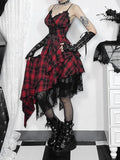 Stetnode Gothic punk red plaid irregular dress