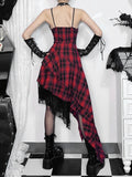 Stetnode Gothic punk red plaid irregular dress