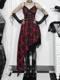 Stetnode Gothic punk red plaid irregular dress