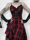 Stetnode Gothic punk red plaid irregular dress