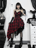 Stetnode Gothic punk red plaid irregular dress