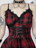 Stetnode Gothic punk red plaid irregular dress