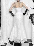 Stetnode Gothic white lace fishtail dress