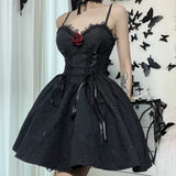 Stetnode Rose lace ribbon suspenders dress