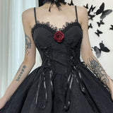 Stetnode Rose lace ribbon suspenders dress