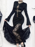 Stetnode See-through lace cross hoodie dress