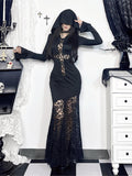 Stetnode See-through lace cross hoodie dress