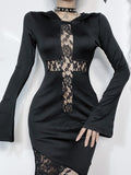 Stetnode See-through lace cross hoodie dress