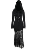 Stetnode See-through lace cross hoodie dress