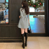 Stetnode Solid Mini Dress Women Elegant Folds Slim A Line Shirts Dress Office Lady Korean Long Sleeve Simple Casual Vestidos New