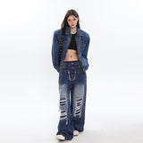 Stetnode back to school spring outfit Jade Patchwork Washed Faded High Waist Ripped Straight Leg Denim Jeans Pants