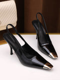 Stetnode Contrast Color Split-Joint Square-Toe Pumps Sling Shoes