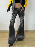 Stetnode Punk Crackle Print Low Rise Flare Jeans