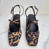 Stetnode Woman Chic Leopard Print High Heels Vintage Square Head Shallow Mouth Slingback Sandals Shoes Vintage Female Mary Jane Shoe