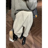 Stetnode Streetwear Woolen Harem Pants Women Korean High Waist Suit Pants Winter Ladies Elegant Fashion Thicken Baggy Trousers New