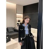 Stetnode Vintage Jackets Women Black Tweed Cropped Coat Korean Elegant Thicken Single Breasted Blazer Casual Short Outerwear Tops