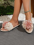 Stetnode Contrast Color Flower Shape Hollow Open Toe Slippers