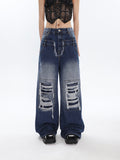 Stetnode back to school spring outfit Jade Patchwork Washed Faded High Waist Ripped Straight Leg Denim Jeans Pants