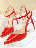 Stetnode Belt Buckle Pointed-Toe Shiny Split-Joint Pumps Sandals