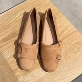 Stetnode Woman Retro Khaki Colour Buckle Loafers Round Toe Mary Jane Flat Single Shoes 2024 French New Shallow Mouth One Foot Flat Shoes