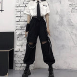 Stetnode Autumn Fashion Cargo Pants Women Gothic Punk Black Wide Leg Lady Hot Pants Korean Fashion Street Wear Casual Trousers New