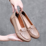 Stetnode Fashion Leather Mothers Shoes Vintage Round Toe Comfortable Soft Sole Single Shoes 2024 Autumn Cowhide Casual Woman Loafers