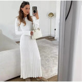 Stetnode outfit Elegant Knitted Long Sleeve Maxi Dress Women Crochet Slim Fit Solid Lace Up Midi Dress 2024 Autumn Party High Street Lady Robes